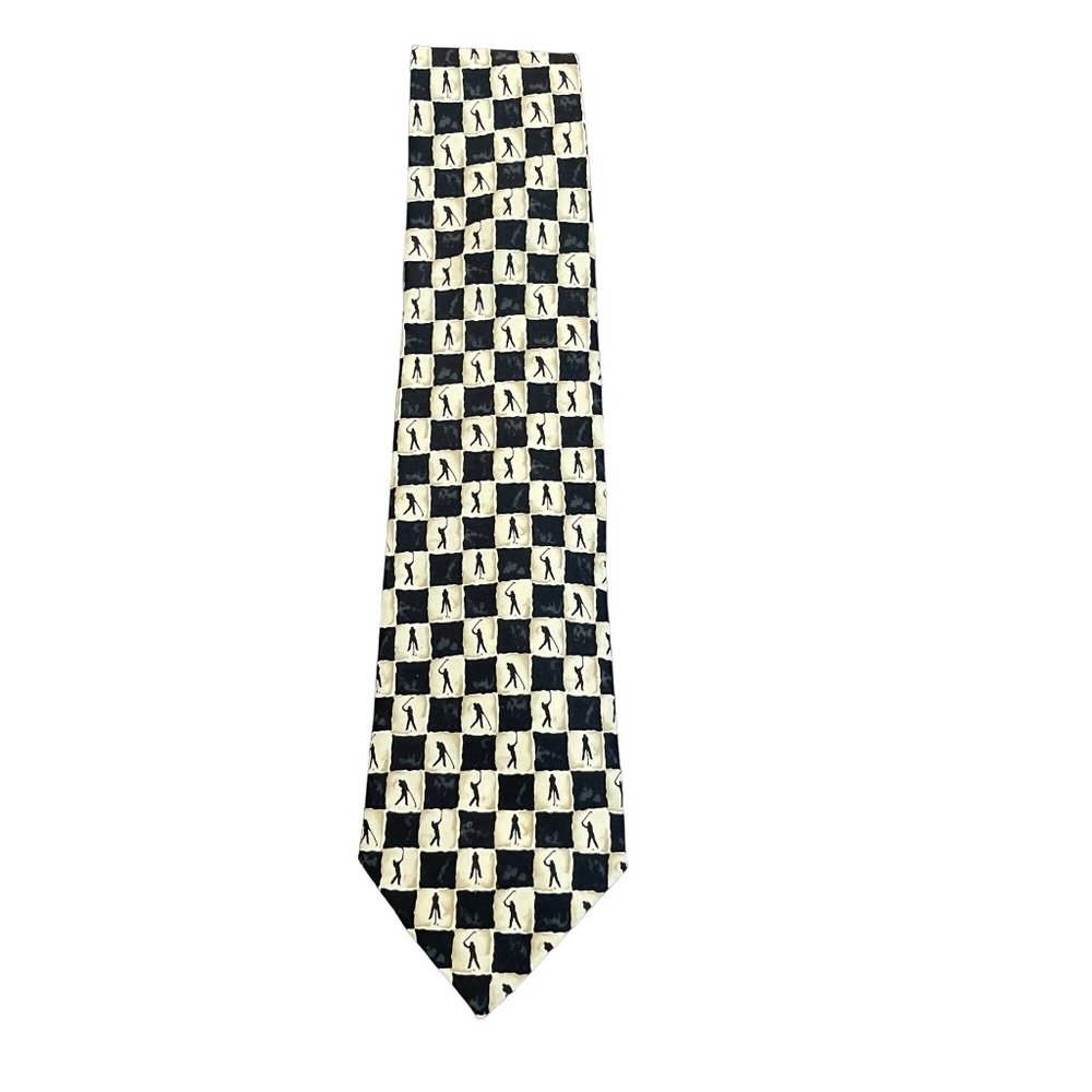 Dunhill Black White Golf 100% Silk Tie